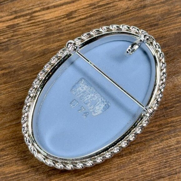Vtg Van Dell Sterling Silver Brooch Pendant Wedgwood Blue Jasperware Cameo Pin - Picture 12 of 13